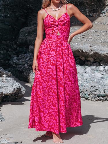 Image of CUPSHE Women's Maxi Dress Floral Print Twisted V Neck Sleeveless Long Dress Summer Casual Dress