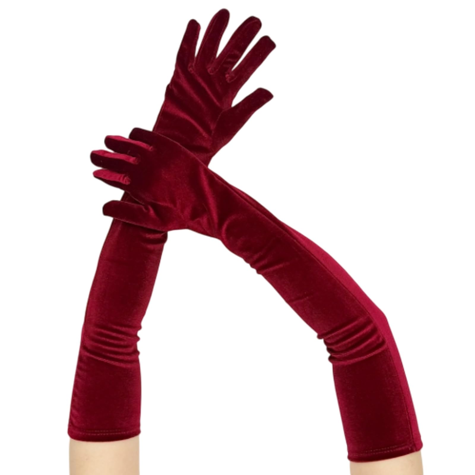 Xinyin Unisex Wine Red Soft Stretchy Operas Gloves Extra Long Formal Wear Red Ladies Vintage Party Long Velvet Women Stretchy Special Occasion