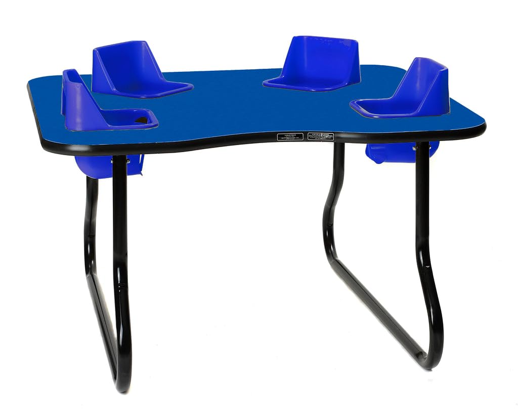 Toddler Tables 4-Seat Space Saver Feeding Table, Blue Top, Blue Seats