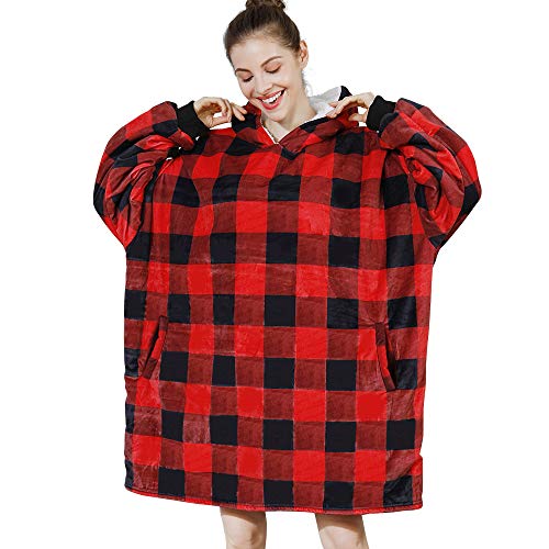 AmyHomie Blanket Sweatshirt,Oversized Sherpa Hooded Sweatshirt Blanket,Fleecehug Hoodie Wearable Blanket with Pocket for Adults & Kids & Teens