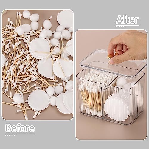Image of Tbestmax Qtip Holder Dispenser 3-Section Clear Bathroom Organizer Jar 3 Grids Cotton Swab /Pad /Ball Holder Container Cosmetics Storage for Vanity(2 Pack)