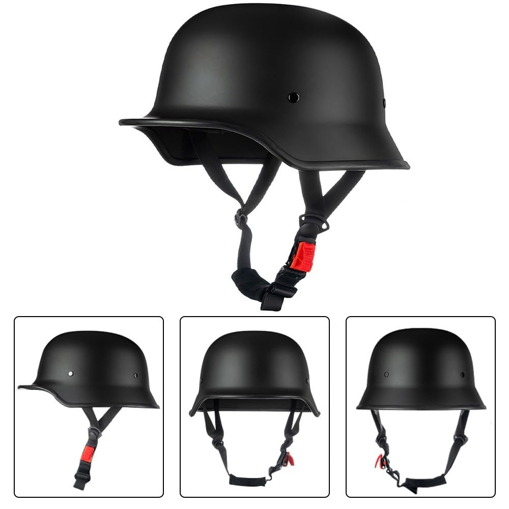 Vintage Deutsche Motorrad Halbschalenhelm, ECE-Zertifizierung Half Öffnen Jethelm für Bike Cruiser Chopper Moped Scooter ATV Männer und Frauen, Matte Black
