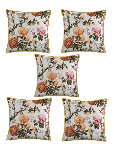 Image of Pure Cotton Quilted Cushion Cover 16x16 Inch | Anokhi Print Decorative Throw Pillow Cover | Soft Cotton Sofa Cushion Cover with Hidden Zipper | Living Room Bedroom Home Decor
