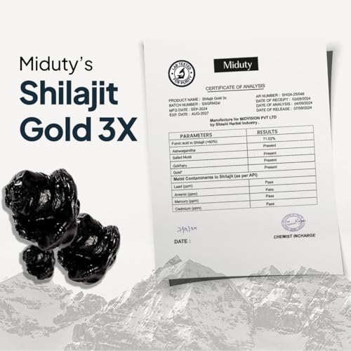 Image of Miduty Shilajit Gold 3X Resin 500-1000mg Serving - Pure Himalayan Shilajit with Gold & Ashwagandha - 100% Ayurvedic - Coffee Free Formula - Lab Tested- 20 grams