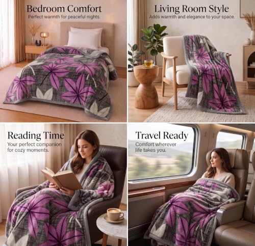 Image of BSB HOME 280 GSM Micromink Blanket, 2.5 Kg Premium Soft Warm Cozy Blanket, Plush Floral Printed Winter Blanket for Single Bed, Ultra Soft Comfortable Bedding,60 x 88 Inches(152 x 220cm)-Orchid Purple