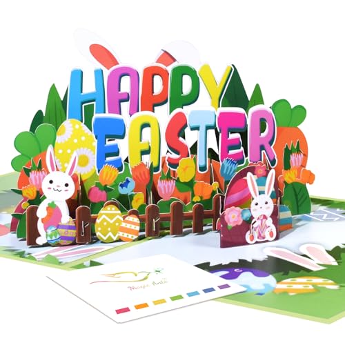Carte Pâques 3D relief lapin et œufs de printemps, cadeau ludique pour enfants et amis