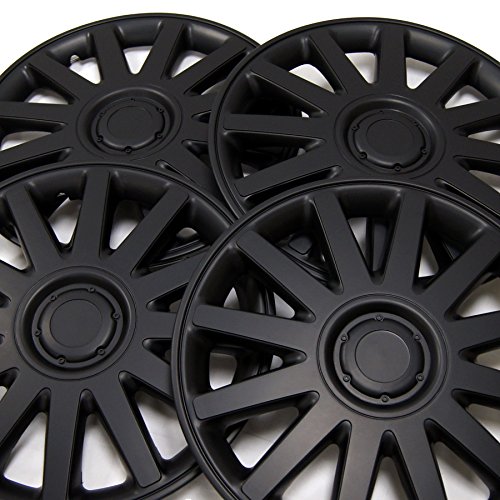 Image of WC3-17-610-B - Pack of 4 Hubcaps - 17-Inches | Black | Style 610 Style Snap-On (Pop-On) Type Matte Black Wheel Covers Hub-caps
