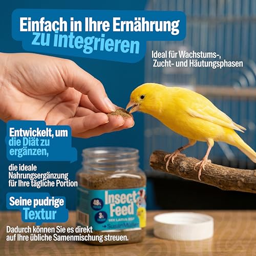 Natürliches Insektenmehl Aus Larven Der Schwarzen Soldatenfliege Für Vögel - Proteinreich Und Kalziumhaltig Zur Ernährung Von Kanarienvögeln, Stieglitzen, Wellensittichen Und Wildvögeln