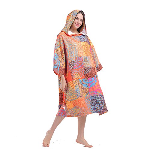 Hiturbo Womens Beach Surfing Swimming Robe, Light Weight Wetsuit Changing Towel Poncho with Hood