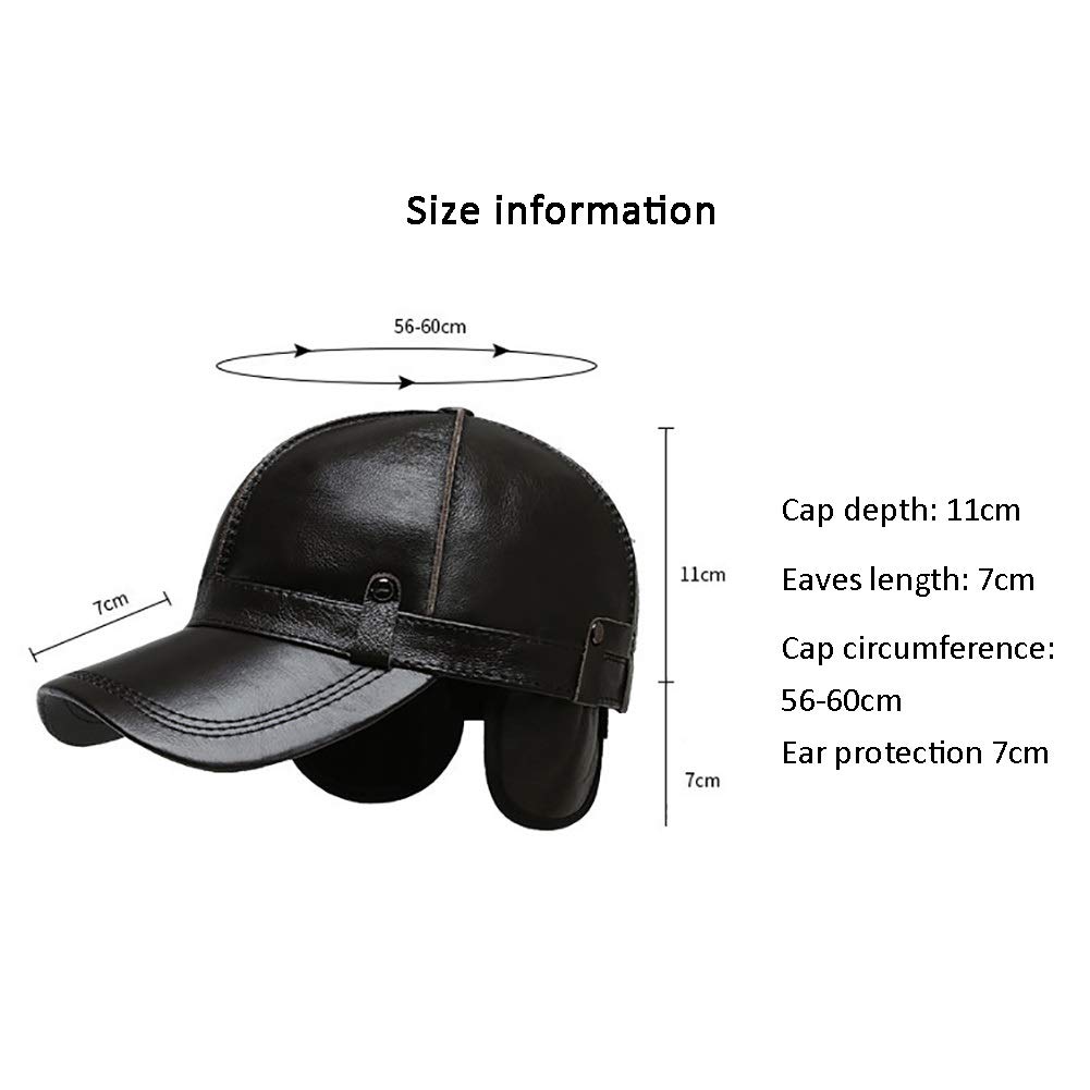 Czapka Baseballowa Męska Z Prawdziwej Skóry, Chroniąca Uszy, Z Naturalnej Skóry Bydlęcej, Regulowana, Zimowa, 56-60 Cm(Czarny-6 7/8-7 3/8)