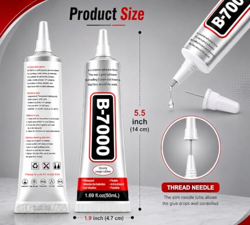 Image of AutoKraftZ B7000 Multipurpose Glue 50ml (Set of 2) with Cleaning Cloth, Fabric Glue for Clothes, Jewellery Making, Mobile Display & Screen Repair, Craft Adhesive for Beads, Rhinestones, Crystal& Glass