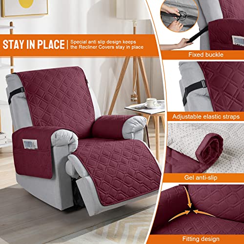 Image of VANSOFY 100% Waterproof Recliner Chair Covers, Recliner Cover Non-Slip Dog Chair Cover Furniture Protector Washable Slipcover with Pocket, Elastic Straps for Pets, Dogs(Burgundy, 30 inch)