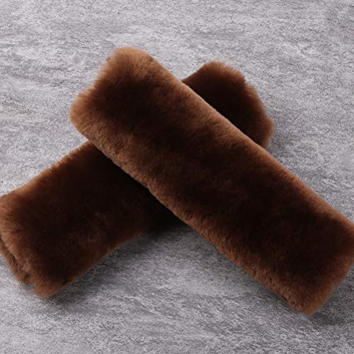 Image of OGLAND 2 Pack Sheepskin Car Seat Belt Cover Pads | Wool Seatbelt Cushions