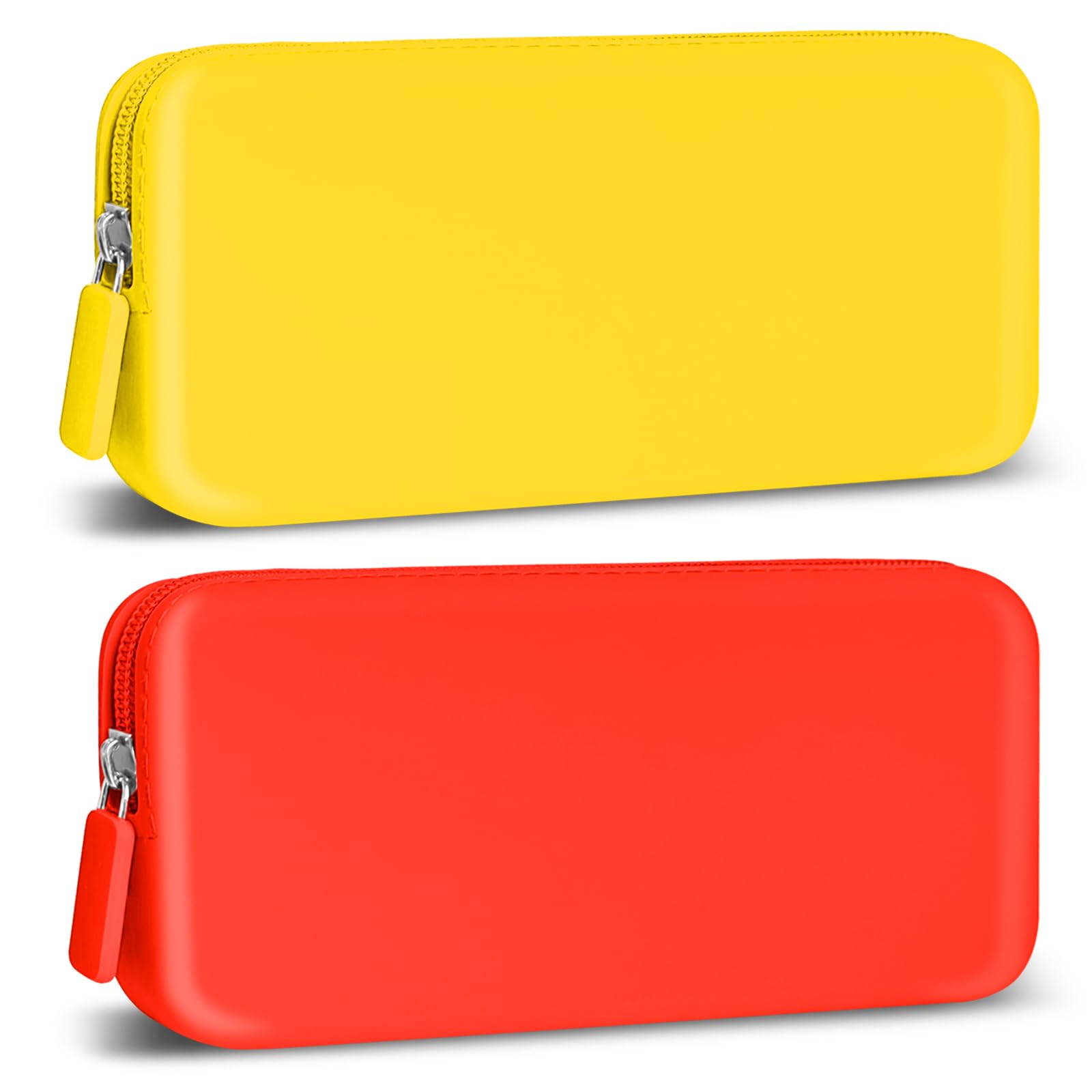 SHAUMN 2 PCS Silicone Travel Makeup Bag Makeup Brush Holder Travel Zippered Pouch Silicone Makeup Brush Travel Case Purse Organizer for Makeup Tools and Tiny Belongings (lemon/red)