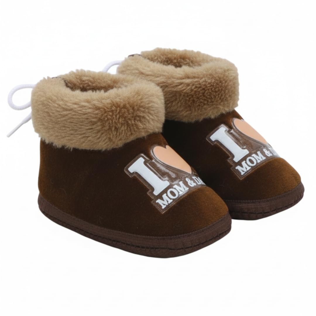 Baby Booties for Boys & Girls (6-12 Months) I Warm & Comfortable Baby Shoes I Non Slip Sole I Indoor Winter Baby Booties with I love Mom & Dad Print.-image-47