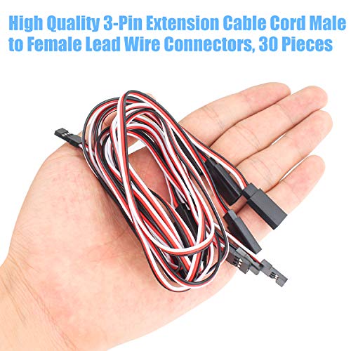 Dywishkey 30 Pieces Male To Female 3-Pin Servo Extension Cord Lead Wire Cable Connectors, Servo Remote Control Cables (5 Sizes) #TOP5