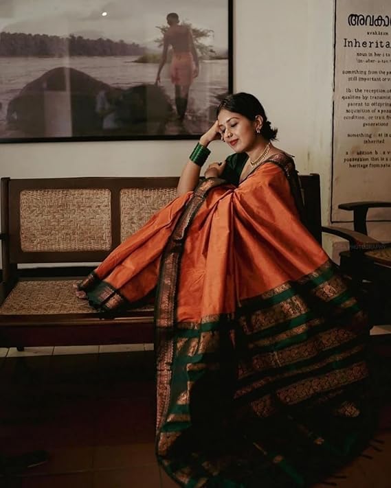 Image of Women's Kanjivaram Cotton Silk Saree South Indian Paithani Sari | gadwal cotton sarees with Zari Border and Blouse Piece - Suitable For All Indian Occasions and Festivals 191