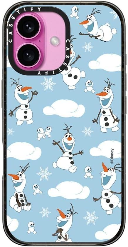CASETiFY Impact iPhone 16 Case [Frozen Co-Lab / 8.2ft Drop Protection/Magsafe] - Olaf Medley - Clear Black