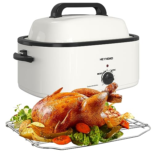 Image of Roaster Oven 22Qt, 1450W Electric Turkey Roaster Oven Buffet with Self-Basting Lid, Cool-Touch Handles, Removable Pan and Rack, Stainless Steel, White