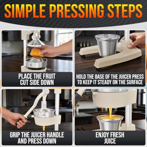 Image of Cast Iron Juicer Hand Press, Heavy-Duty Squeezer (White) | Lever Manual Citrus Press Juicer & Orange Squeezer for Lemon, Lime & Lemonade; Steel Cone & Strainer; for Home or Bar
