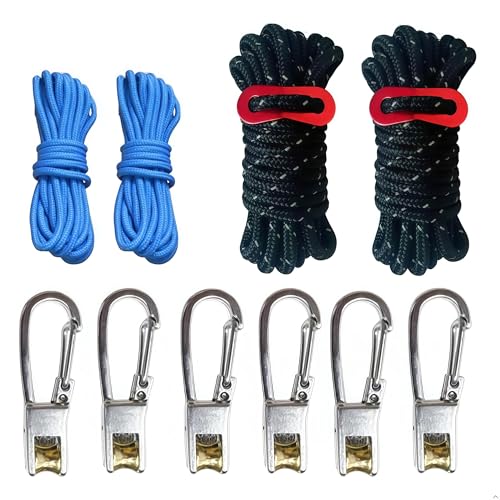 Heavy Duty Rope Tensioner Kit - 6-Piece Adjustable Cam Lock Fasteners for Camping, Tarp, Tent Guy Lines & Outdoor Gear - No Knots Required (Black)