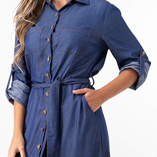 Vestido Longo com Mangas Longas em Jeans (G)