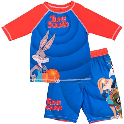 space jam Looney Tunes Space Short Sleeve Rash Guard Swim Shirt & Swim Trunks Bathing Suit Toddler to Big Kid