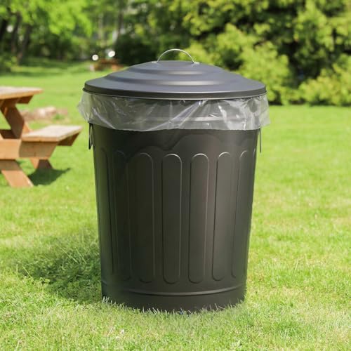 Image of Plexon Metal Trash Can with Lid 13 Gallon, Decorative Outdoor Trash Can Heavy Duty Galvanized Metal Bucket with Lid for Garage Workshop Storage Farmhouse, Black