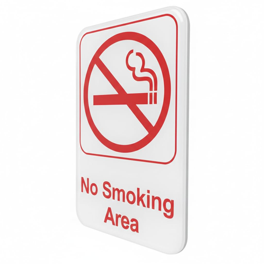 No Smoking Area Sign by Glownary – 9 Inches X 6 Inches, Plastic, Red White, Model 774nsa69rw