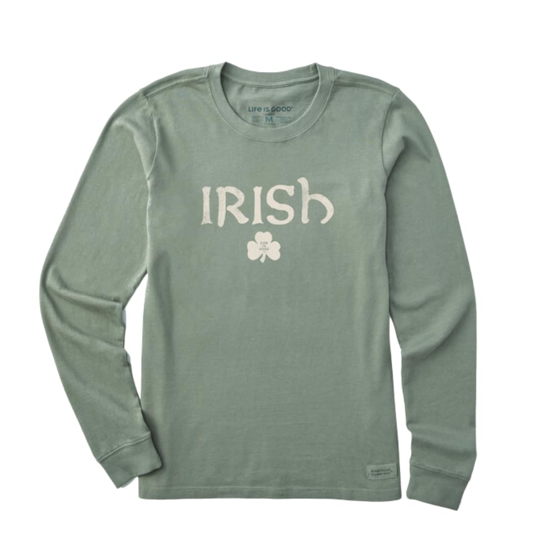 Life is Good. Women's Irish Clover Long Sleeve Crusher Tee, Moss Green (US, Alpha, X-Large, Regular, Regular, Moss Green)