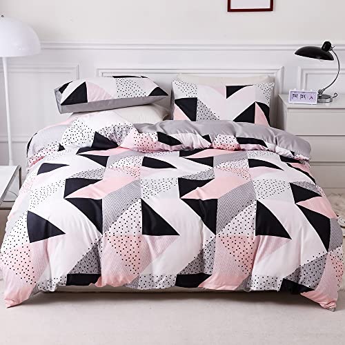 WUMIUER Bettwäsche 135x200 Set 2 Teilig, Schwarz Rosa Dreieck Grau Geometrisch Design Wendebettwäsche Weich Mikrofaser 1 Bettbezug 135x200cm und 1 Kissenbezug 80x80cm mit Reißverschluss