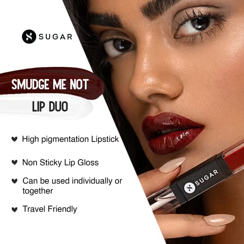Image of SUGAR Cosmetics - Smudge Me Not - Lip Duo - 21 Aubergine Queen (Blackened Burgundy) - 3.5 ml - 2-in-1 Duo Liquid Lipstick with Matte Finish and Moisturizing Gloss
