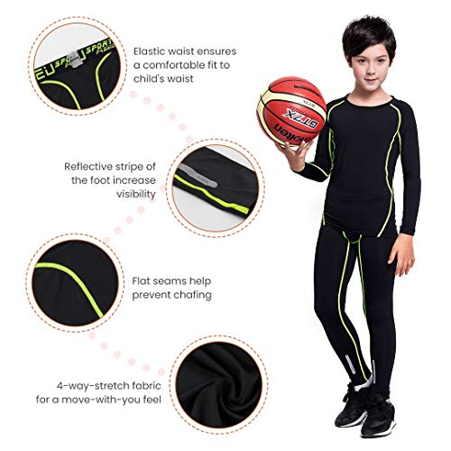 Tesuwel 2/3/4 Pcs Boys Girls Base Layer Athletic Compression Leggings And Shirts Thermal Underwear Set Running Pants Tights #TOP2