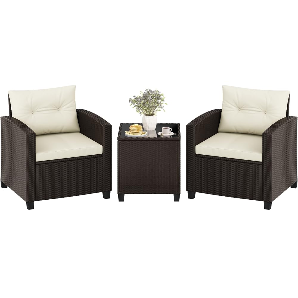 YaheetechＣonjunto Jardin Exterior Muebles Jardin Exterior Muebles Terraza con Mesa de Vidrio，Sillas de Ratán para Balcón