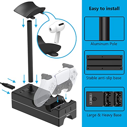 Ps5 Controller Charger, Hiree Rgb Ps5 Controller Charging Station With 2 Usb Charging Ports, Headphone Stand, Compatible With Sony Playstation 5 Dualsense Controller #TOP5