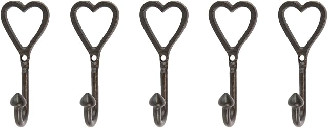 5X Black 40mm x 100mm Single Heart Hook - Cast Iron Vintage Antique Wall Mounted Hanger - by Hammer & Tongs