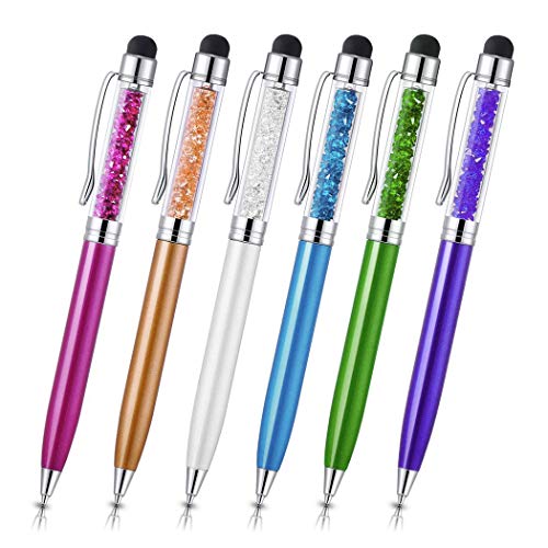 Stylus Pens 6Pcs Crystal 2 in 1 Capacitive Stylus Ballpoint Pen for Touch