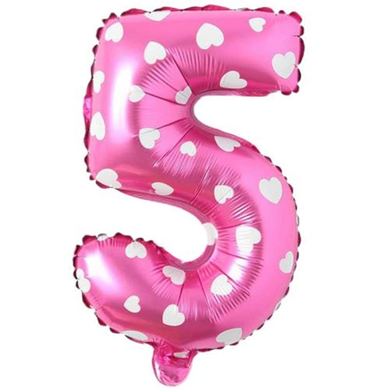 PARTİ VİTRİNİ 5 Rakamlı 16 İnç Pembe Kalpli Folyo Balon 36 CM (Pembe)