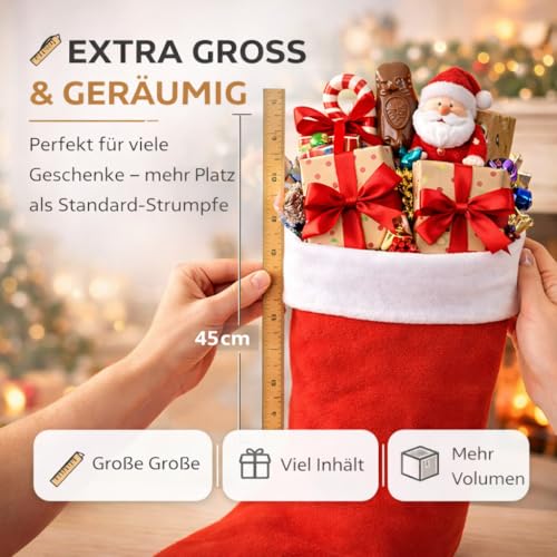 TK Gruppe Timo Klingler 4X rote Weihnachtsstrumpf - Nikolaussocken zum Aufhängen & Befüllen - Kamin Socken an Weihnachten & Nikolaus