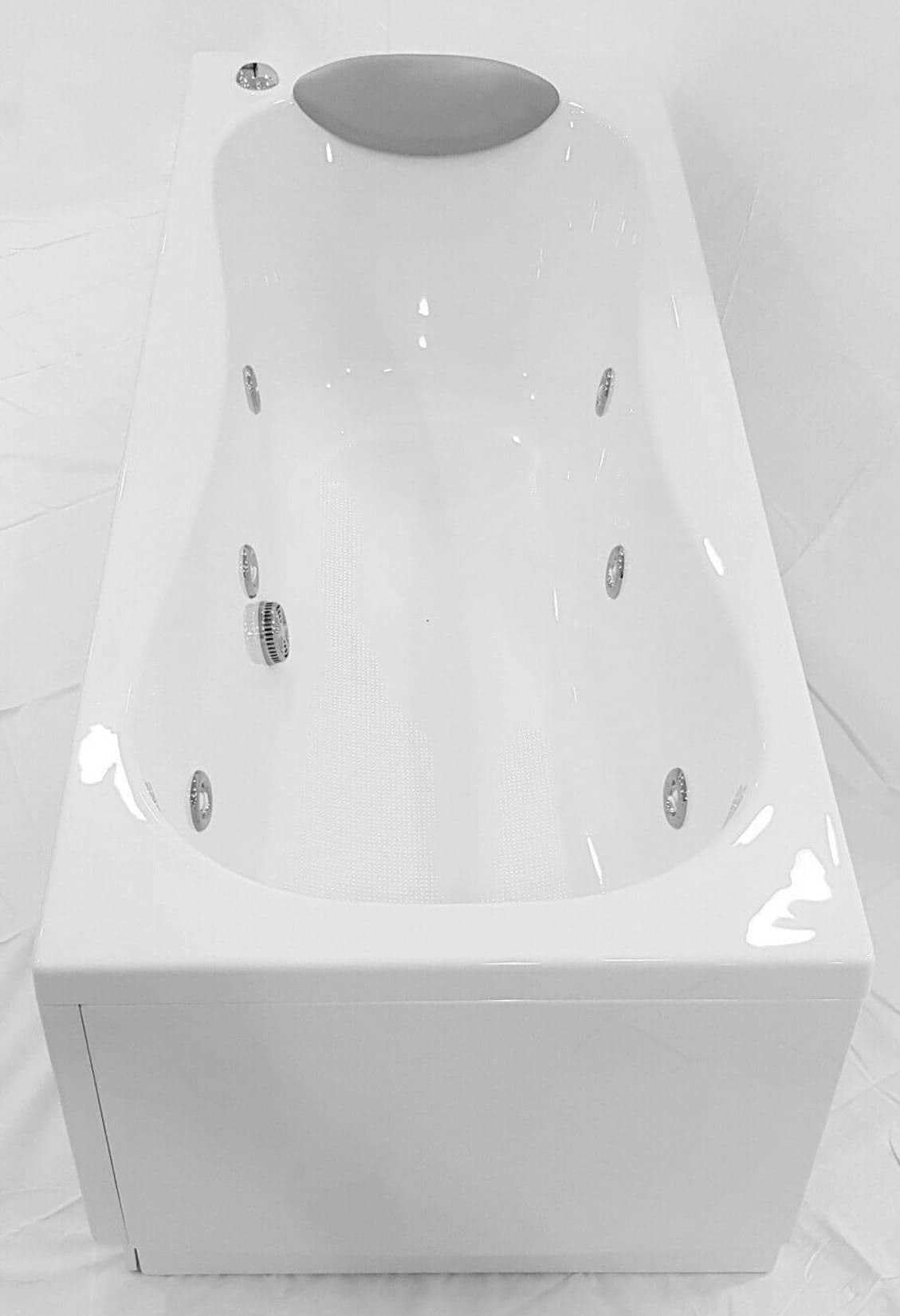 Novellini Calypso Eco Vasca da Bagno 160x70 H55cm Idro Laterale 6 Getti Reversibile Accensione Pneumatica Forma Esterna Rettangolare Interna ad Otto 2 Pannelli Acrilico Bianco Lucido Colonna Cuscino