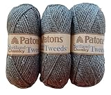 Patons Shetland Chunky Tweed Yarn ( 3 Pack) Bulky Acrylic Wool Blend ( Pewter)