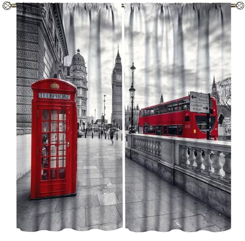 Famous Telephone Booth Curtains London UK Vintage Decor Blackout Rod Pocket Curtains Kids Boys Girls The Big Ben Symbols Bedroom Living Room Window Drapes 2 Panel Set 84x84in