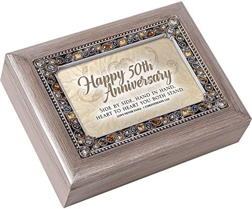 Cottage Garden Happy 50th Anniversary Brushed Pewter Jewelry Music Box Plays Amazing Grace image 5