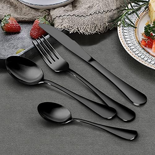30 Piece Black Cutlery Set with Steak Knives, Homikit Stainless Steel Flatware Silverware Sets Service for 6, Elegant Tableware Set Included Knives Forks Spoons, Mirror Polished, Dishwasher Safe