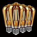 PARTPHONER LED Dimmable Edison Bulbs 6W 720LM, Vintage ST58 LED Light Bulb 2500K Amber Warm White Light 60 Watt Incandescent Equivalent E26 Base, 4 Pack