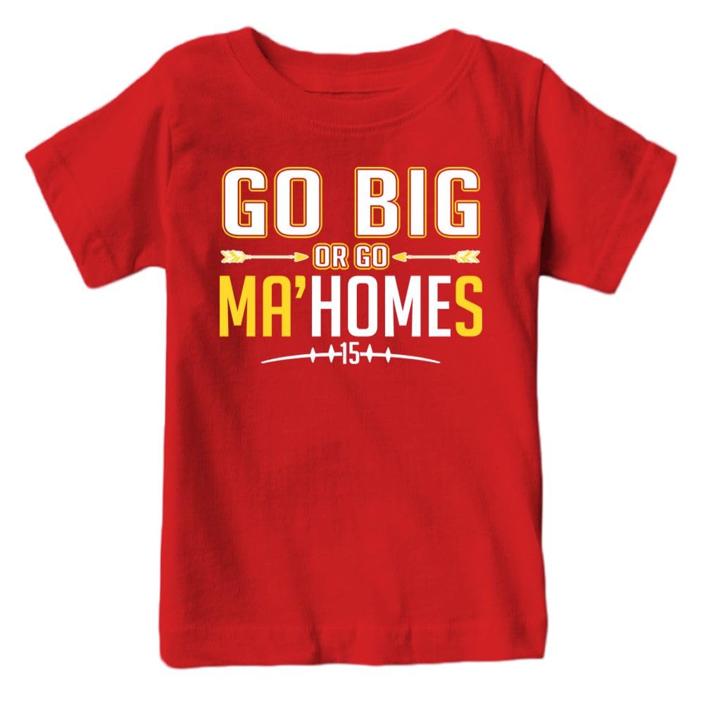 Go Big or Go Ma'homes Kid's T-Shirt for Football Fans (Red T-Shirt, YM)