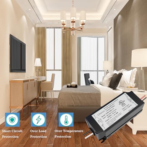 Image of 60W 12V Dimmable LED Driver, Triac /Phase /ELV /MLV Dimmable Power Supply, Compatible with Lutron and Leviton Dimmer, AC to DC Transformer for LED Light,UL Listed, Class 2