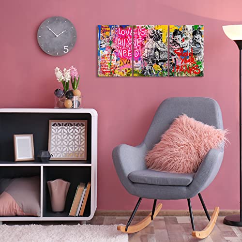 Kawahone Banksy Abstract Canvas Painting Graffiti Street Art Canvas Couples Kids Poster And Prints Pop Art Wall Decor Room Wall Art (12" Wx16 Hx3Pcs With Frame) #TOP4