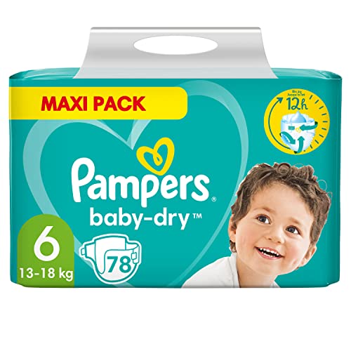 Pampers Baby Windeln Größe 6 (13-18kg) Baby-Dry, Extra Large, 78 Stück, MAXI PACK, bis zu 12 Stunden Rundum-Auslaufschutz