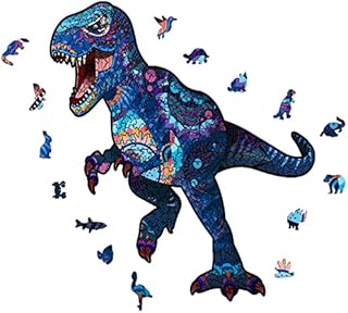 Wooden Jigsaw Puzzles, Unique Animal Shaped Puzzle Magic 3D Jigsaw Puzzles, Gift for Adults and Kids, Family Game Play Collection Problem-Solving Challenge Activity (tyrannosaurus)